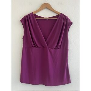 M.K.M Vintage Womens 1X Magenta Draped V Neck Blouse Minimalist Chic Coquette